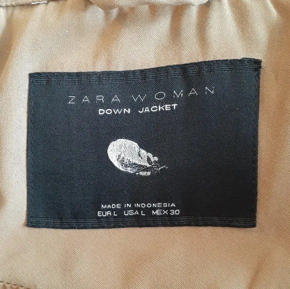 ZARA Beige Camel Down Belted Puffer Jacket/Coat - Size L - Picture 6 of 8